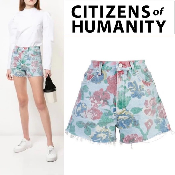 Citizens Of Humanity Pants - Citizens of Humanity Premium Vintage Kristen Floral Denim High Waisted Shorts 28